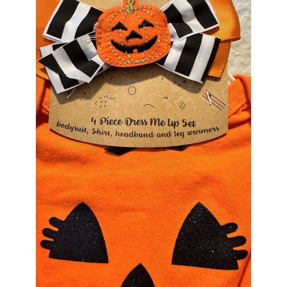 Baby essentials girls orange pumpkin outfit with matching bow size 6mo - Picture 3 of 4
